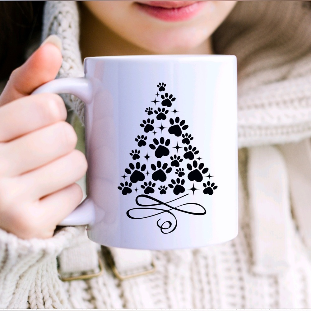 Christmas Coffee Mug Animal Paws Christmas‎ Tree 12 oz